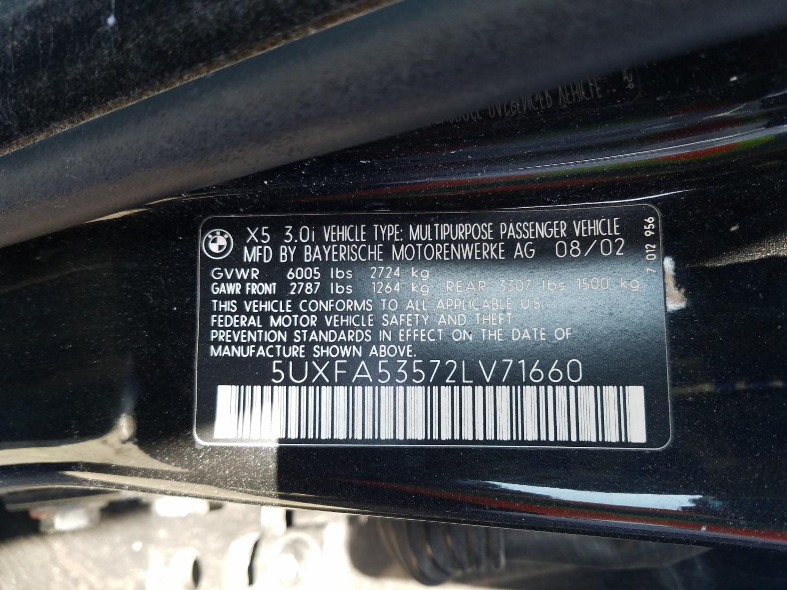 Photo 9 VIN: 5UXFA53572LV71660 - BMW X5 3.0I 