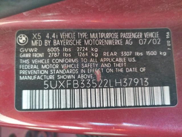 Photo 9 VIN: 5UXFB33522LH37913 - BMW X5 4.4I 