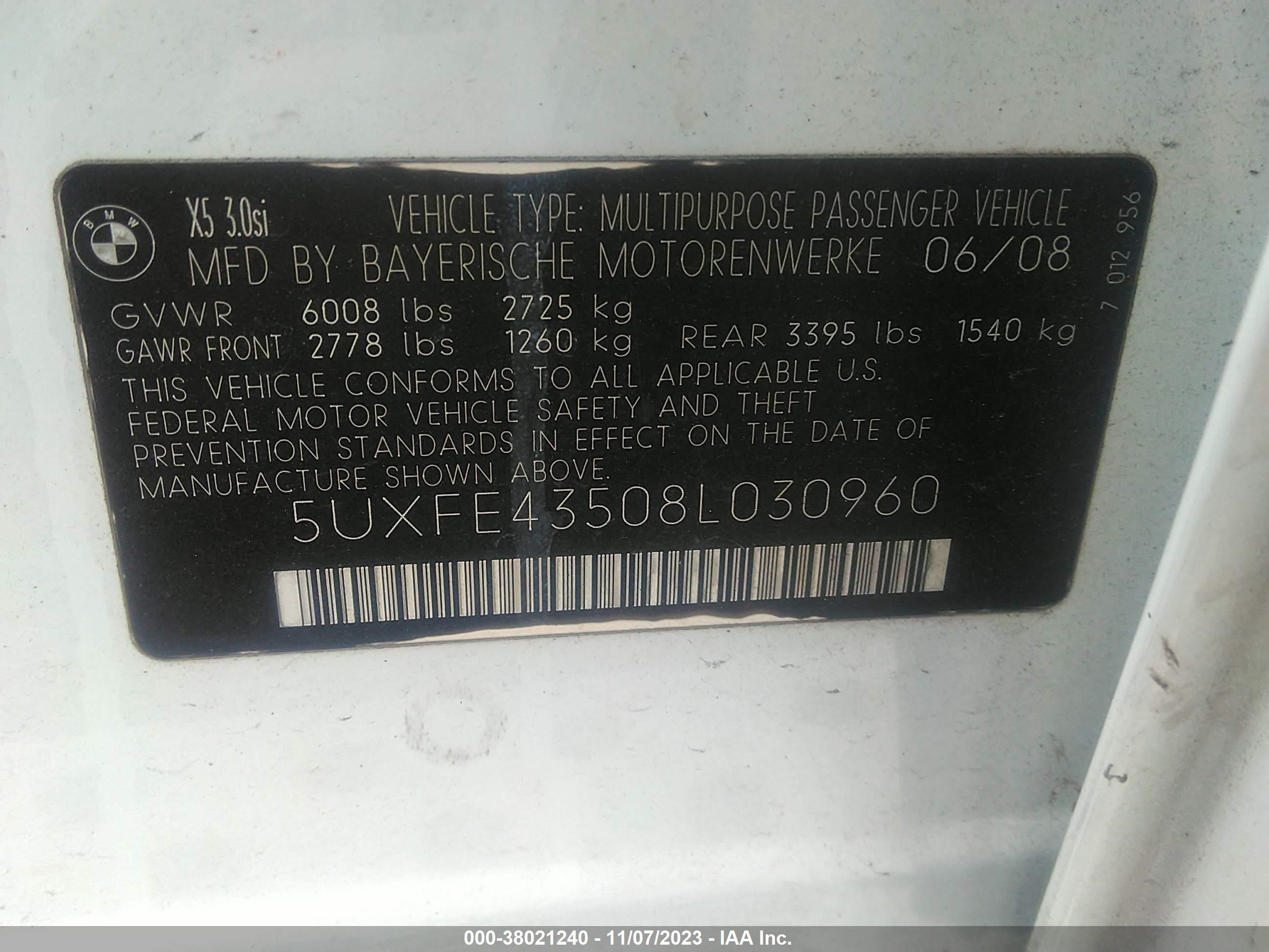 Photo 8 VIN: 5UXFE43508L030960 - BMW X5 