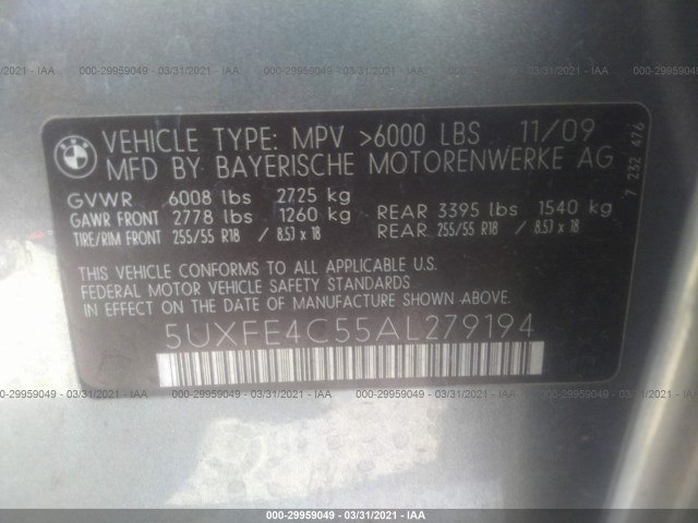 Photo 8 VIN: 5UXFE4C55AL279194 - BMW X5 