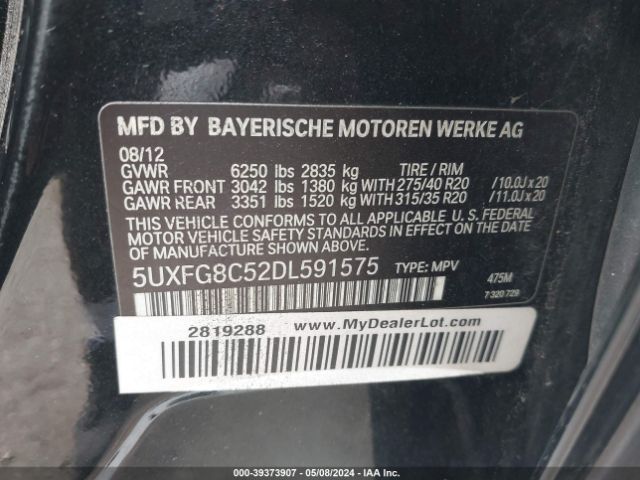 Photo 8 VIN: 5UXFG8C52DL591575 - BMW X6 