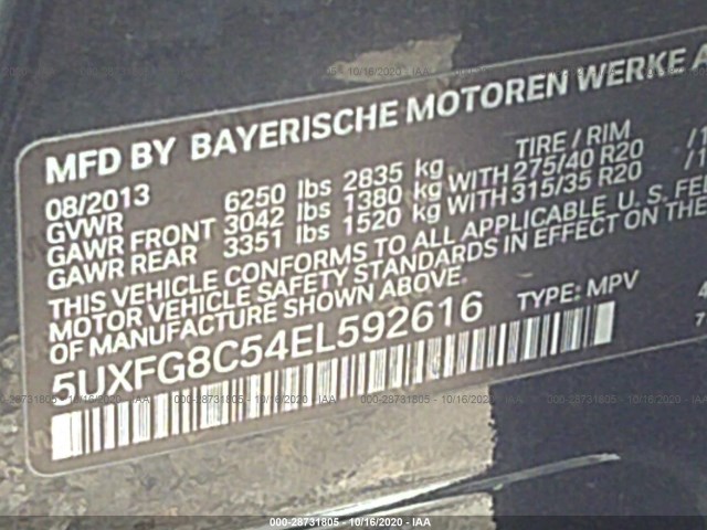 Photo 8 VIN: 5UXFG8C54EL592616 - BMW X6 