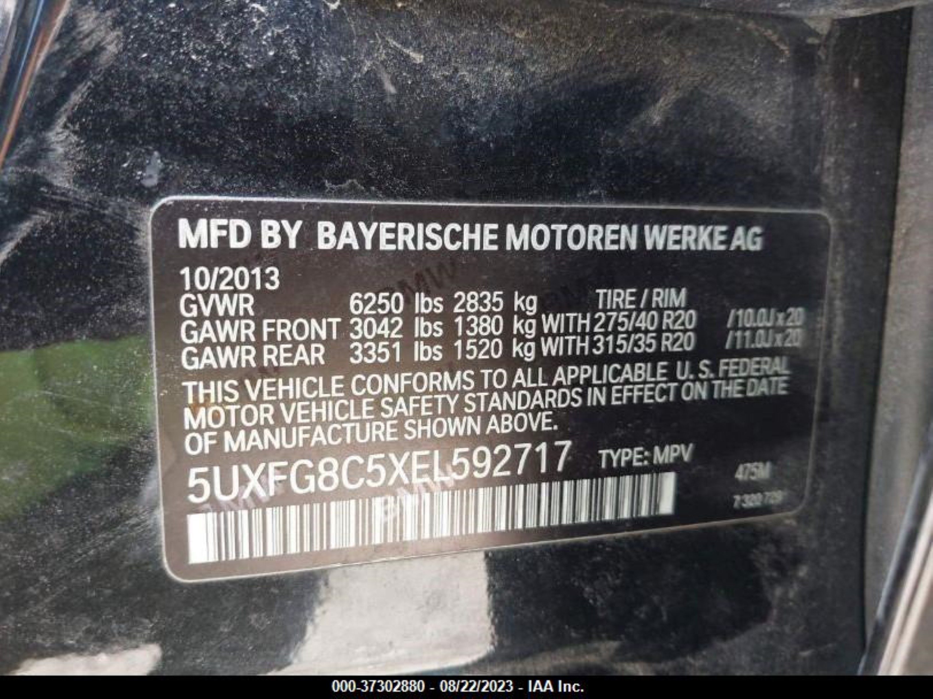 Photo 8 VIN: 5UXFG8C5XEL592717 - BMW X6 XDRIVE5 