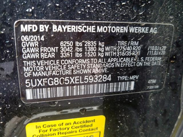 Photo 9 VIN: 5UXFG8C5XEL593284 - BMW X6 XDRIVE5 