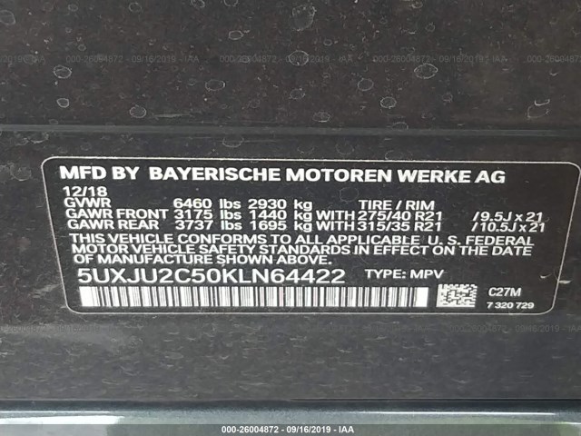 Photo 8 VIN: 5UXJU2C50KLN64422 - BMW X5 