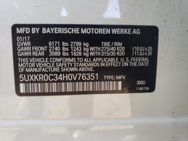 Photo 9 VIN: 5UXKR0C34H0V76351 - BMW X5 XDRIVE3 