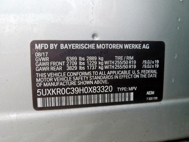 Photo 9 VIN: 5UXKR0C39H0X83320 - BMW X5 XDRIVE3 