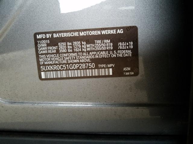 Photo 9 VIN: 5UXKR0C51G0P28750 - BMW X5 XDRIVE3 