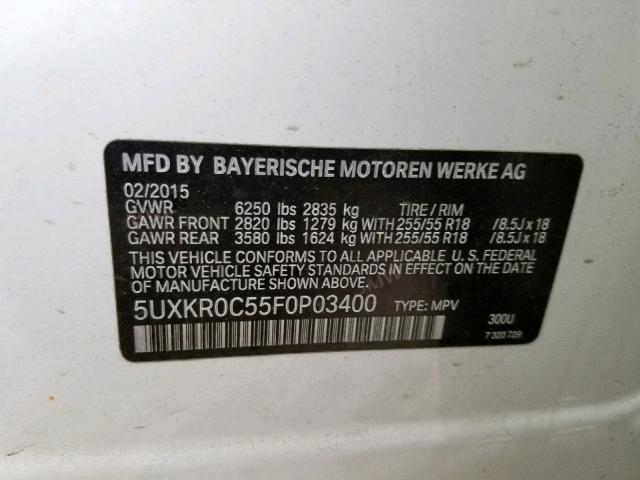 Photo 9 VIN: 5UXKR0C55F0P03400 - BMW X5 XDRIVE3 