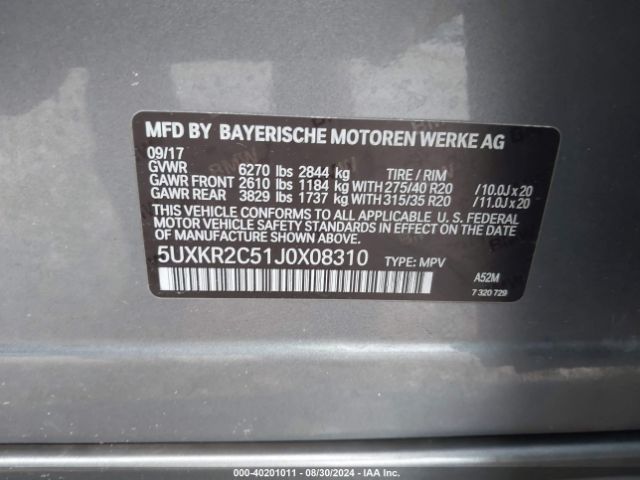 Photo 8 VIN: 5UXKR2C51J0X08310 - BMW X5 