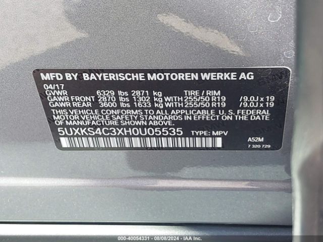 Photo 8 VIN: 5UXKS4C3XH0U05535 - BMW X5 