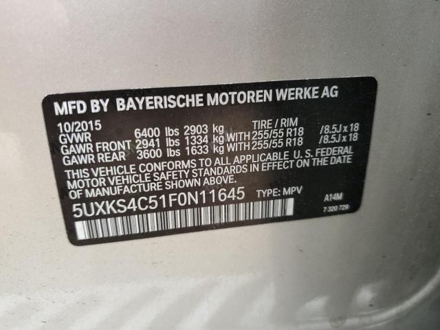 Photo 11 VIN: 5UXKS4C51F0N11645 - BMW X5 