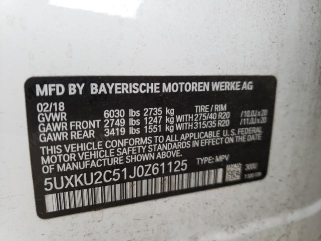 Photo 9 VIN: 5UXKU2C51J0Z61125 - BMW X6 XDRIVE3 