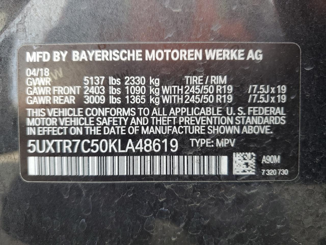 Photo 12 VIN: 5UXTR7C50KLA48619 - BMW X3 