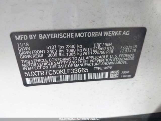 Photo 8 VIN: 5UXTR7C50KLF33665 - BMW X3 