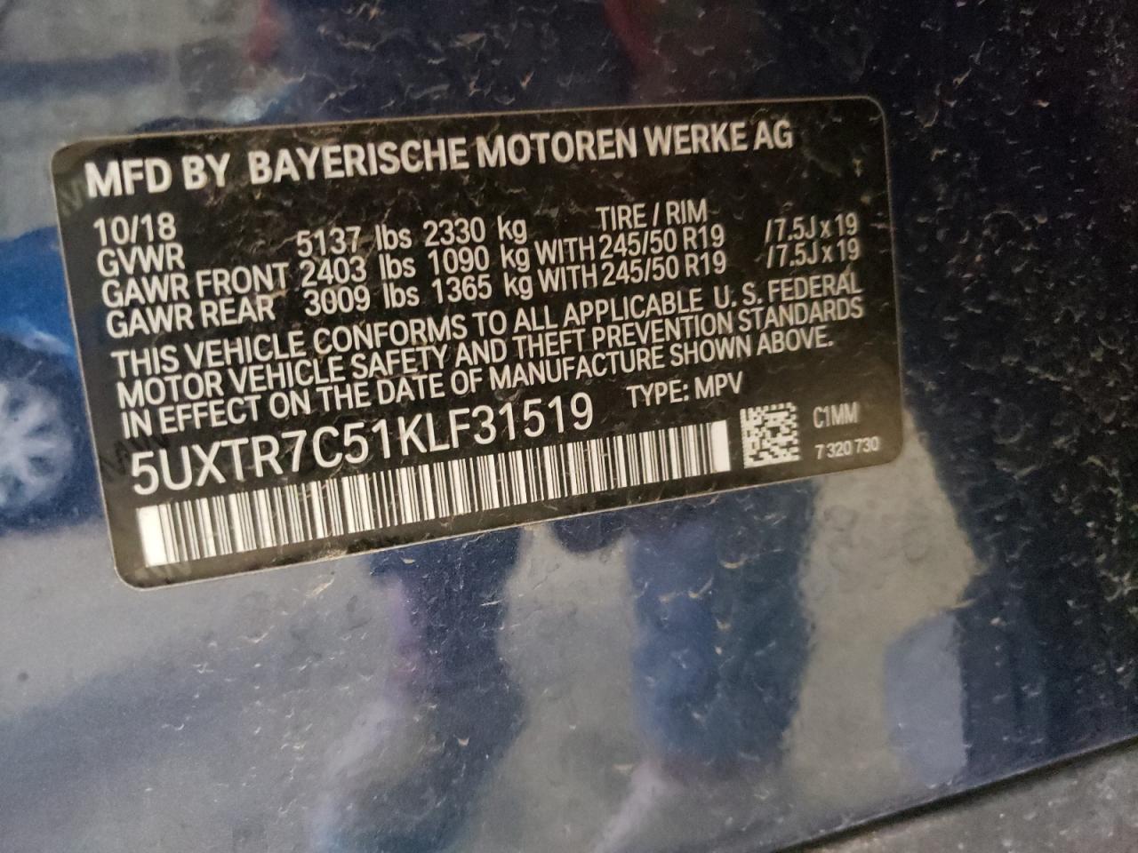 Photo 12 VIN: 5UXTR7C51KLF31519 - BMW X3 