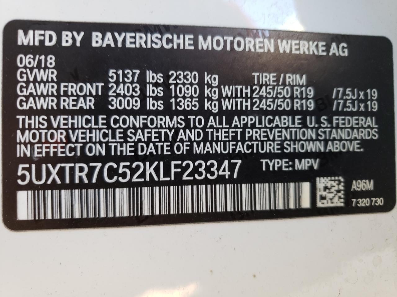 Photo 13 VIN: 5UXTR7C52KLF23347 - BMW X3 