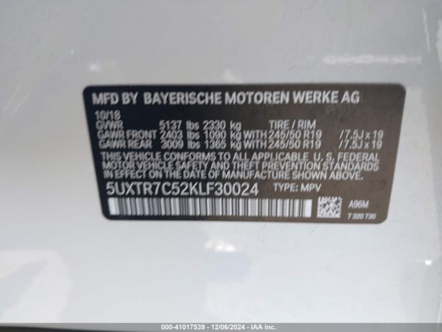 Photo 8 VIN: 5UXTR7C52KLF30024 - BMW X3 