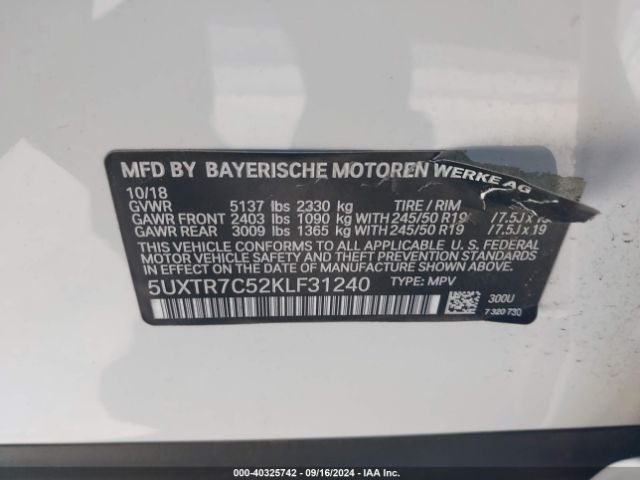 Photo 8 VIN: 5UXTR7C52KLF31240 - BMW X3 