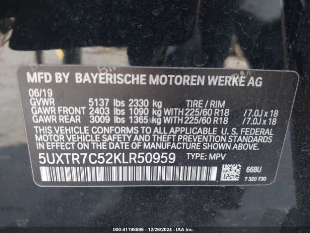 Photo 8 VIN: 5UXTR7C52KLR50959 - BMW X3 