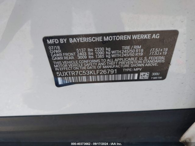 Photo 8 VIN: 5UXTR7C53KLF26791 - BMW X3 