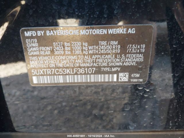 Photo 8 VIN: 5UXTR7C53KLF36107 - BMW X3 