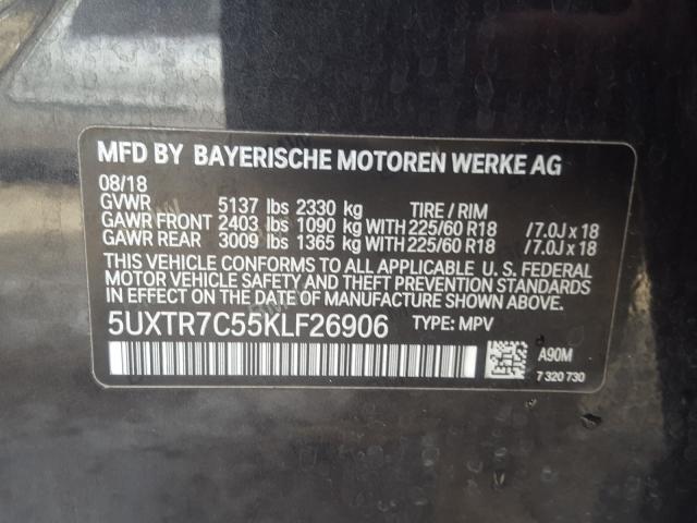 Photo 9 VIN: 5UXTR7C55KLF26906 - BMW X3 SDRIVE3 