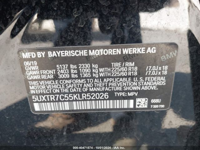 Photo 8 VIN: 5UXTR7C55KLR52026 - BMW X3 