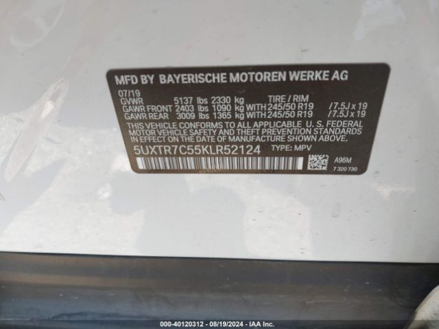 Photo 8 VIN: 5UXTR7C55KLR52124 - BMW X3 