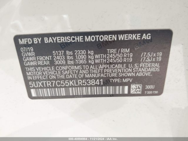 Photo 8 VIN: 5UXTR7C55KLR53841 - BMW X3 