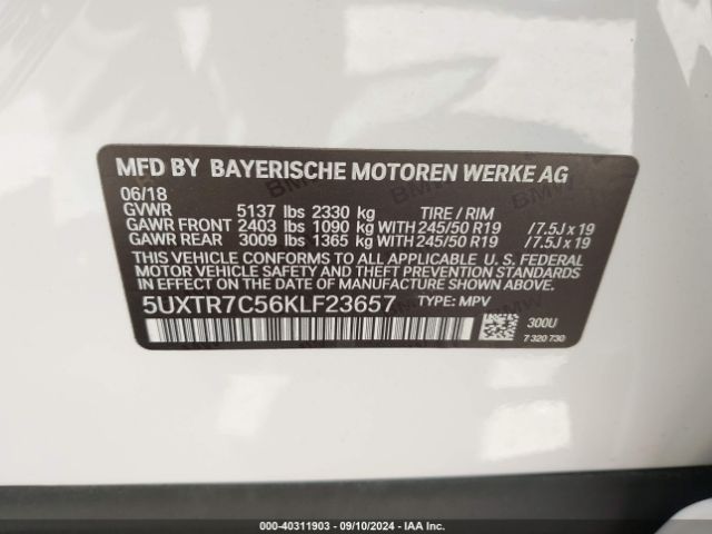 Photo 8 VIN: 5UXTR7C56KLF23657 - BMW X3 