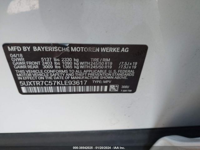 Photo 8 VIN: 5UXTR7C57KLE93617 - BMW X3 