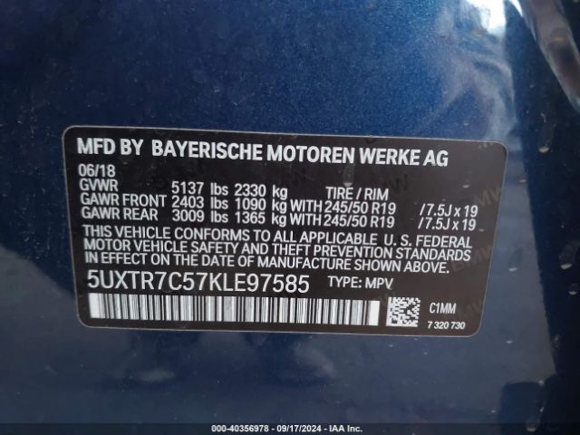 Photo 8 VIN: 5UXTR7C57KLE97585 - BMW X3 