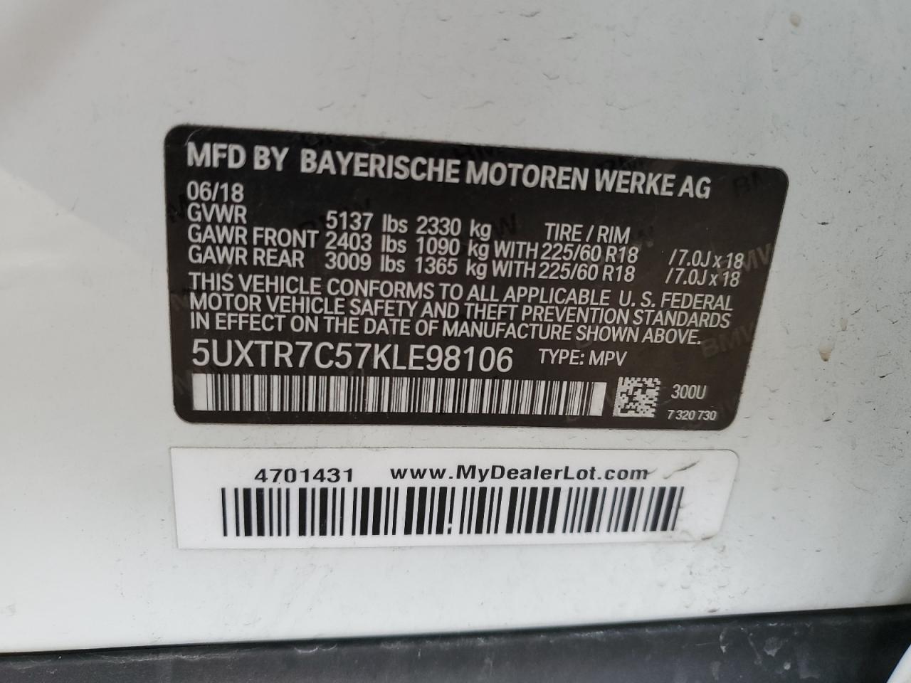 Photo 13 VIN: 5UXTR7C57KLE98106 - BMW X3 