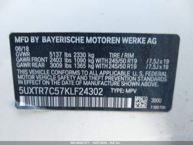 Photo 8 VIN: 5UXTR7C57KLF24302 - BMW X3 