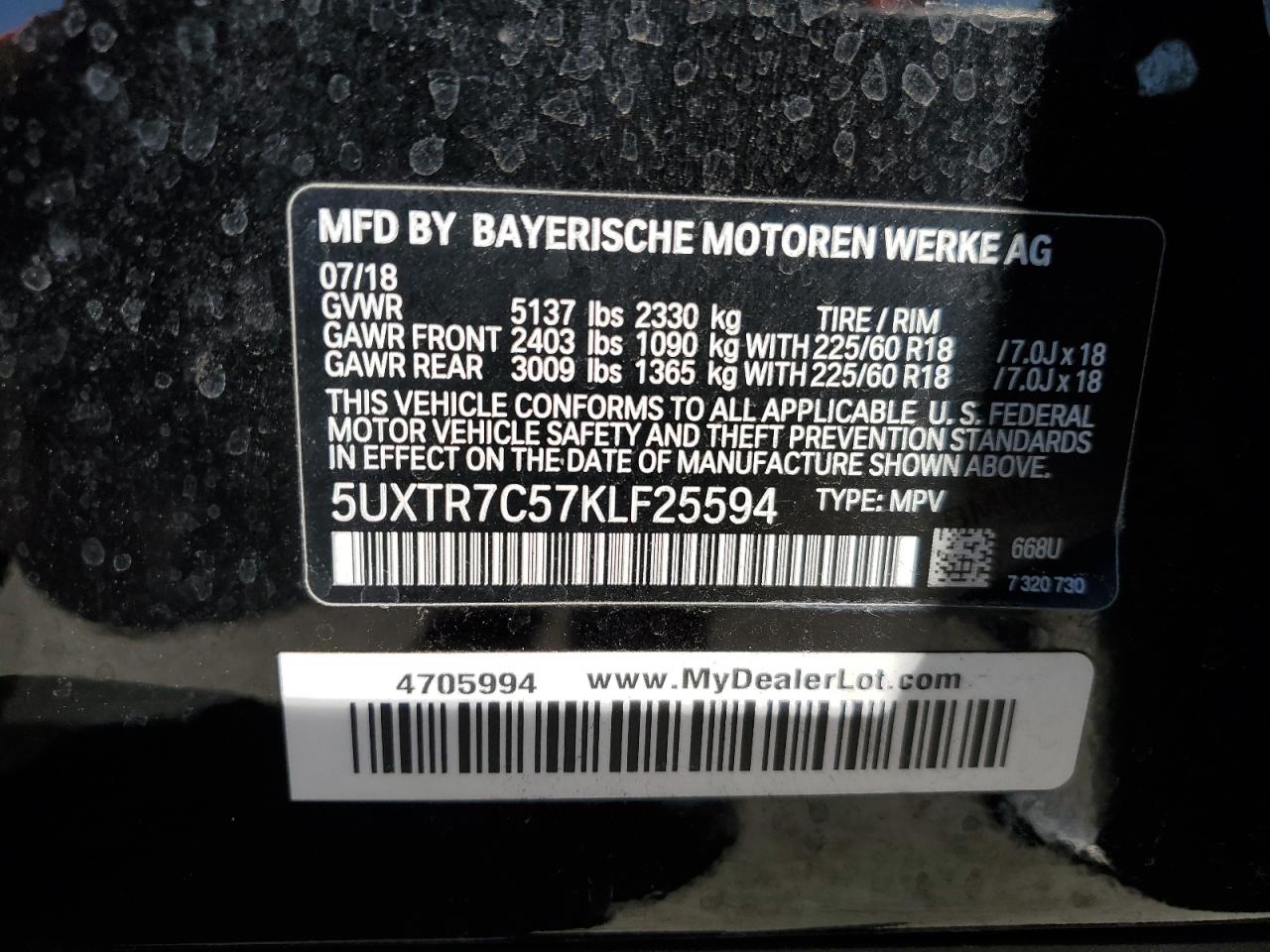 Photo 13 VIN: 5UXTR7C57KLF25594 - BMW X3 