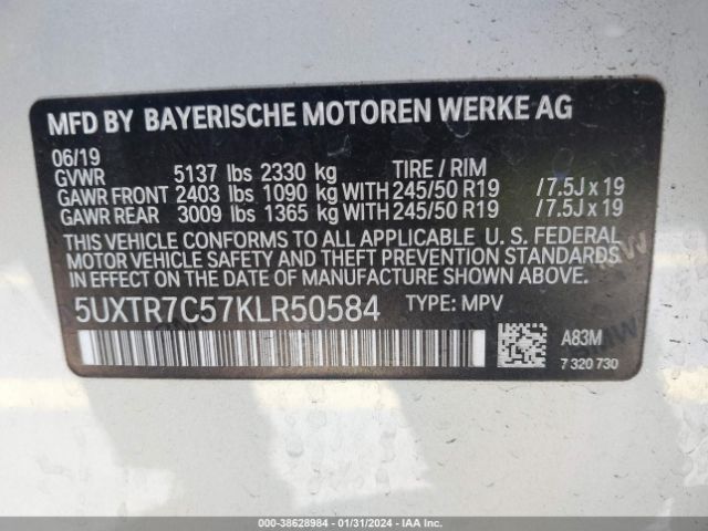 Photo 8 VIN: 5UXTR7C57KLR50584 - BMW X3 