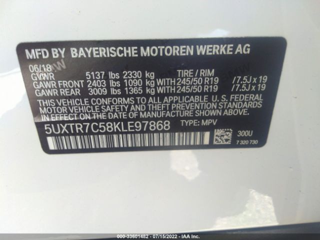 Photo 8 VIN: 5UXTR7C58KLE97868 - BMW X3 