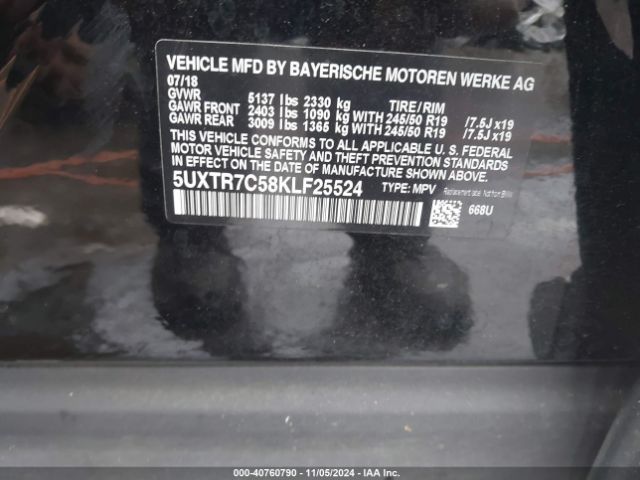 Photo 8 VIN: 5UXTR7C58KLF25524 - BMW X3 