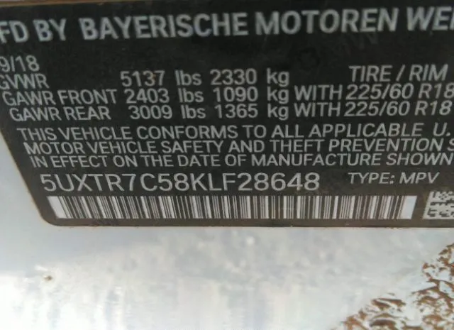 Photo 8 VIN: 5UXTR7C58KLF28648 - BMW X3 