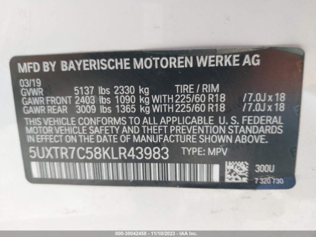 Photo 8 VIN: 5UXTR7C58KLR43983 - BMW X3 