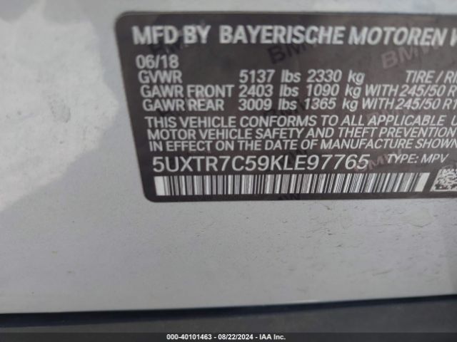 Photo 8 VIN: 5UXTR7C59KLE97765 - BMW X3 