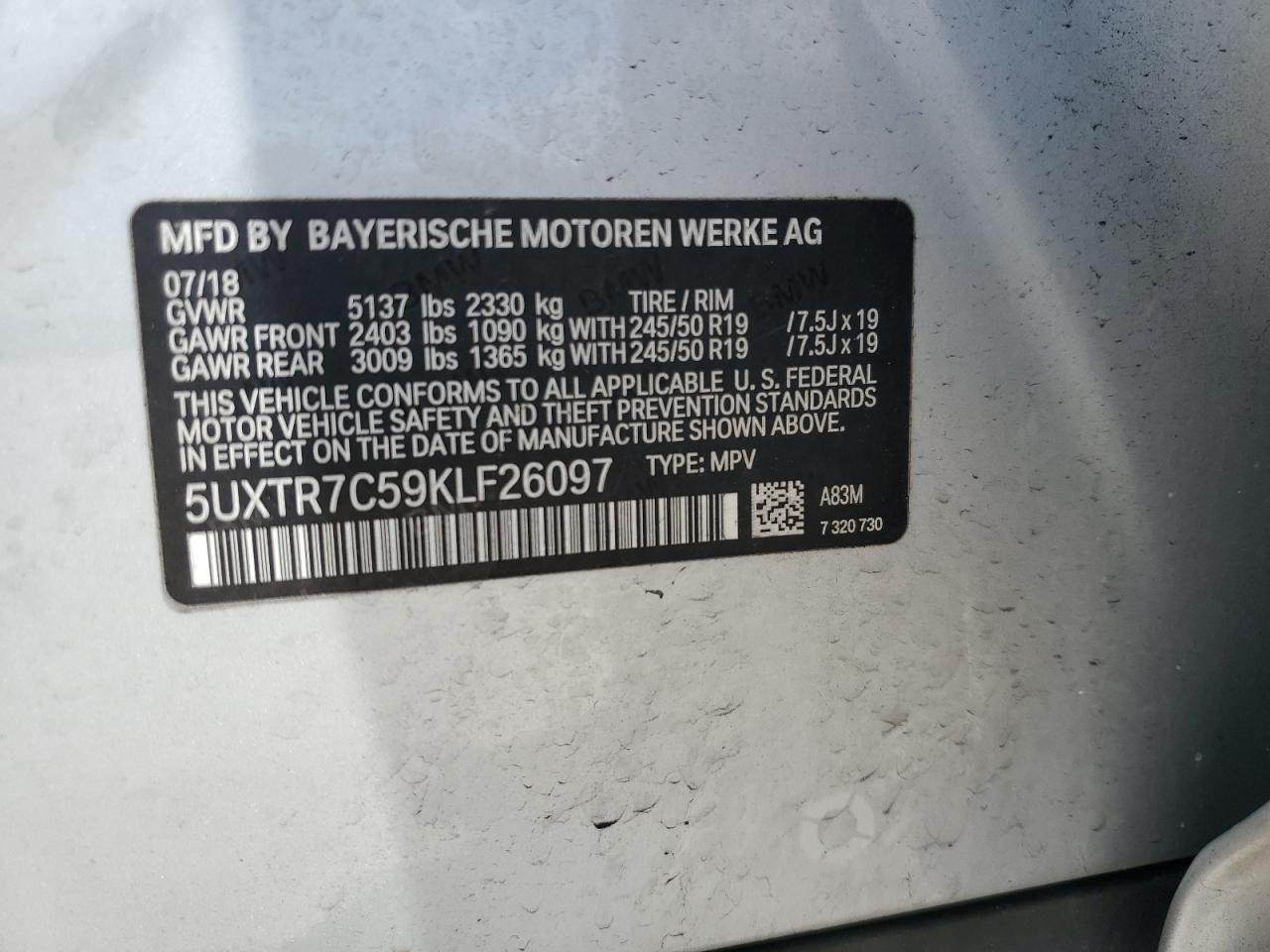 Photo 11 VIN: 5UXTR7C59KLF26097 - BMW X3 