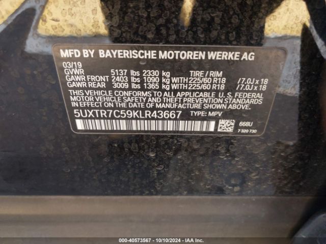 Photo 8 VIN: 5UXTR7C59KLR43667 - BMW X3 