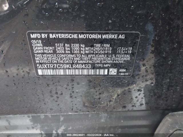 Photo 8 VIN: 5UXTR7C59KLR48433 - BMW X3 