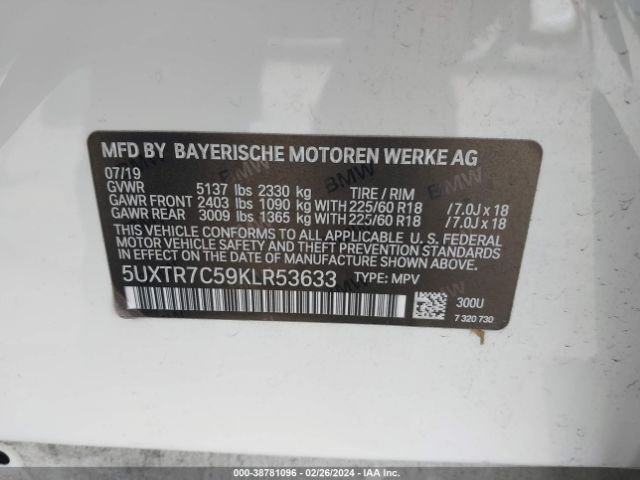 Photo 8 VIN: 5UXTR7C59KLR53633 - BMW X3 