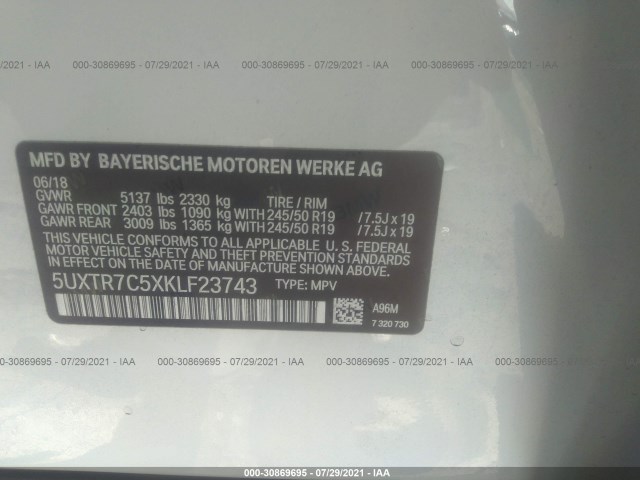 Photo 8 VIN: 5UXTR7C5XKLF23743 - BMW X3 