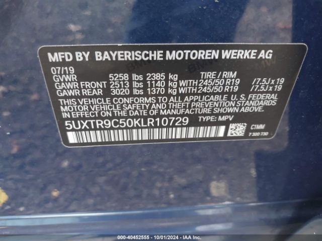 Photo 8 VIN: 5UXTR9C50KLR10729 - BMW X3 