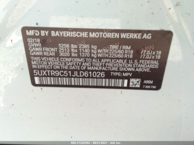 Photo 8 VIN: 5UXTR9C51JLD61026 - BMW X3 