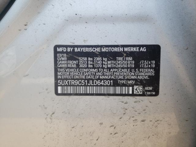 Photo 9 VIN: 5UXTR9C51JLD64301 - BMW X3 XDRIVE3 